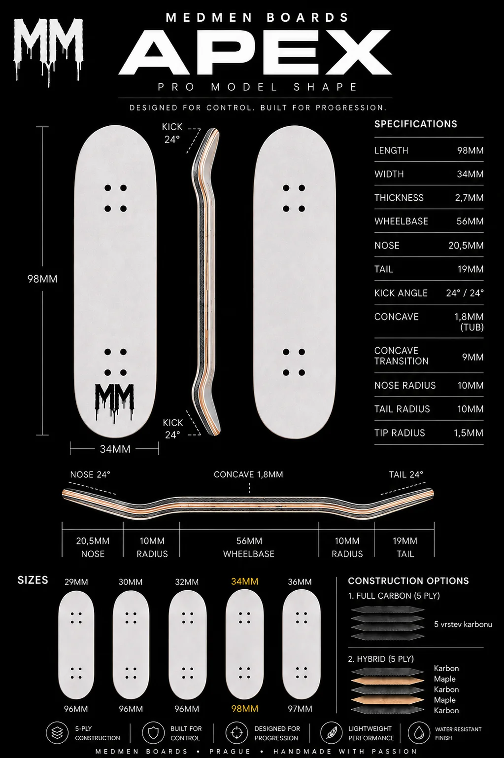 Medmen Carbon Fingerboard Deck - Blue Magic